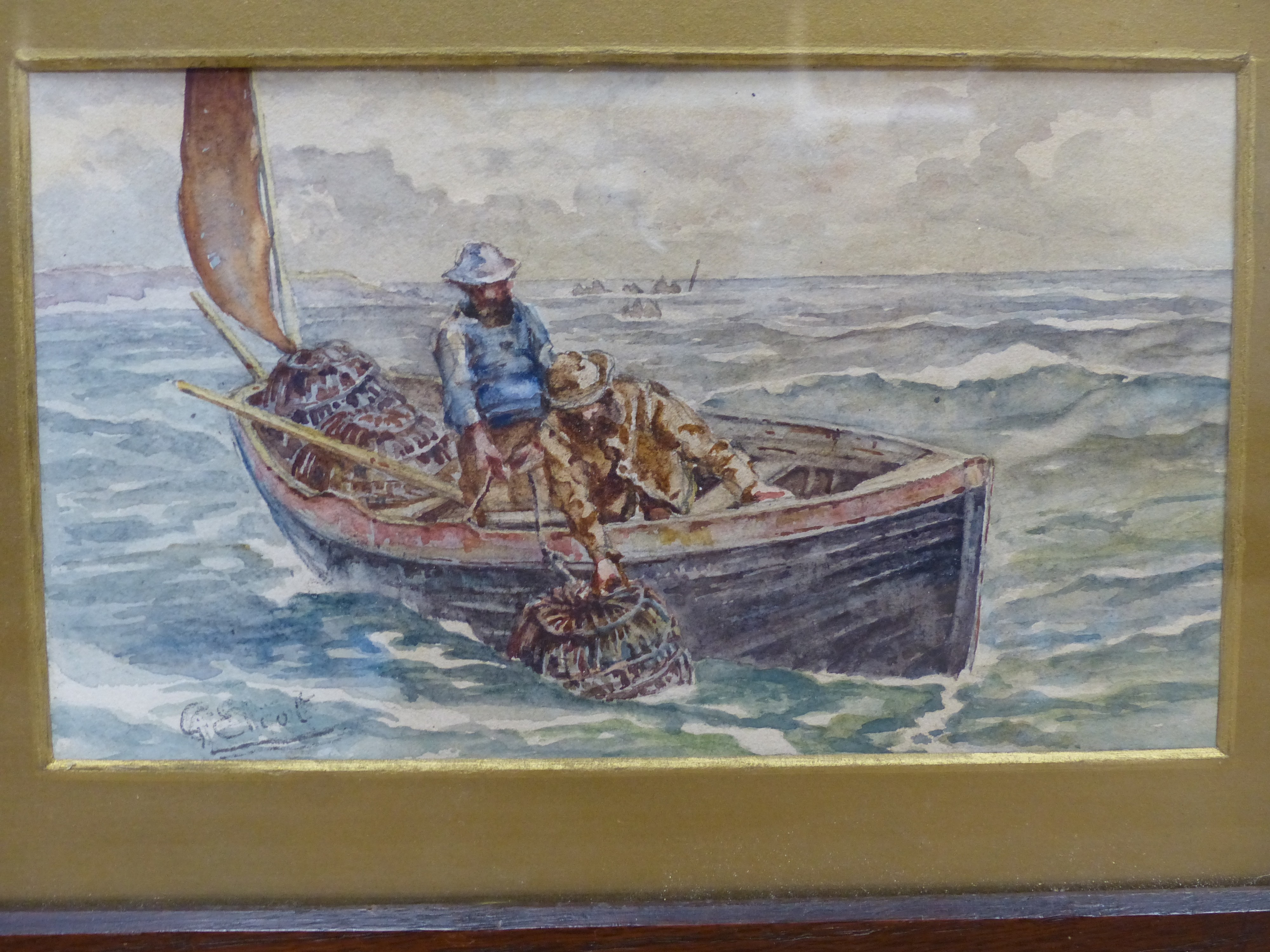 G. Eliot, watercolour, The Lobster Pot, signed lower left 12.5x 21.5cm and O. Henry, watercolour, The Beached Boat, signed lower left, 13 x 24.5cm